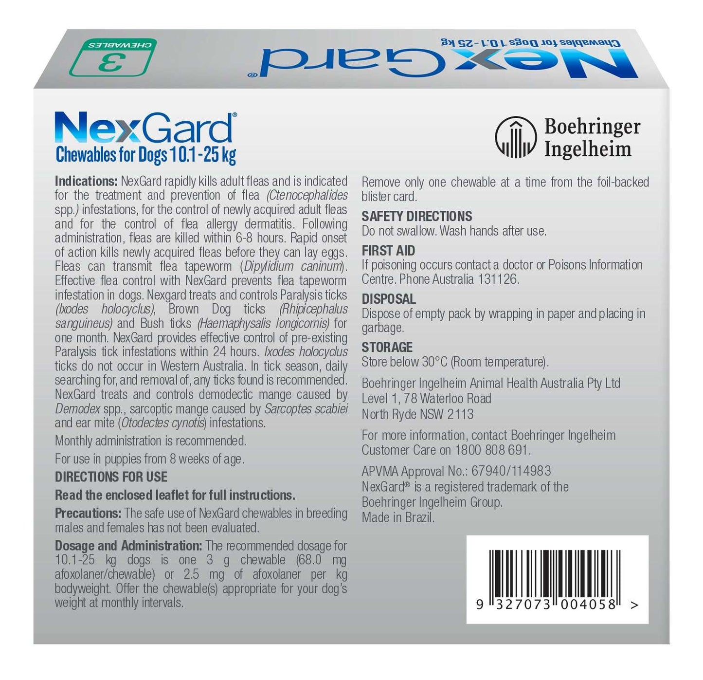 NexGard Medium Dog Flea Tick Mite Tapeworm Chewables 24.1-60 lbs