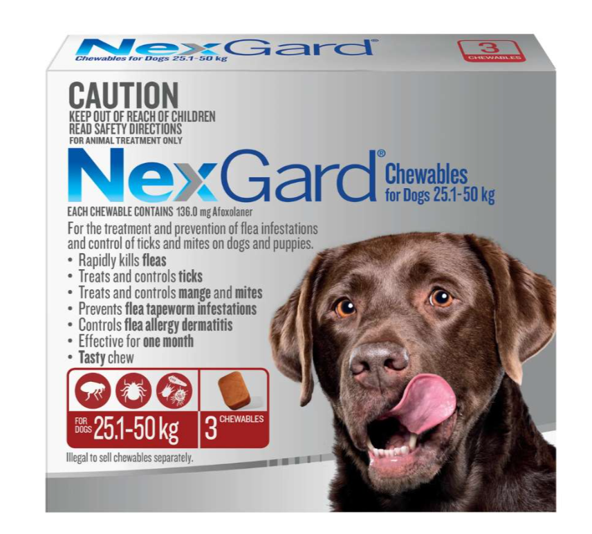 NexGard Chewables for Large Dogs (60.1–121 lbs) – Red