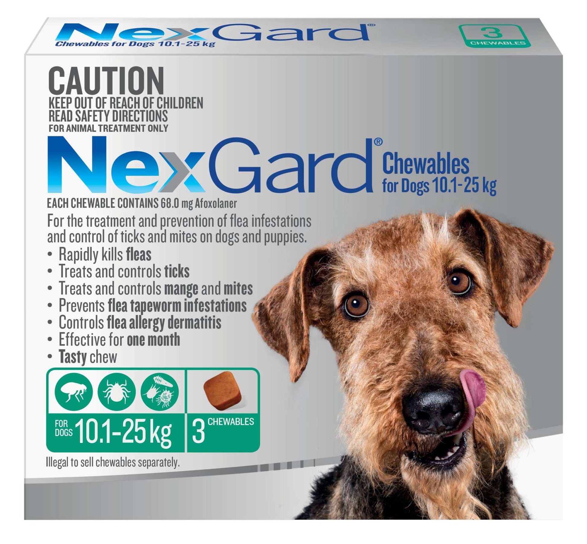 NexGard Medium Dog Flea Tick Mite Tapeworm Chewables 24.1-60 lbs